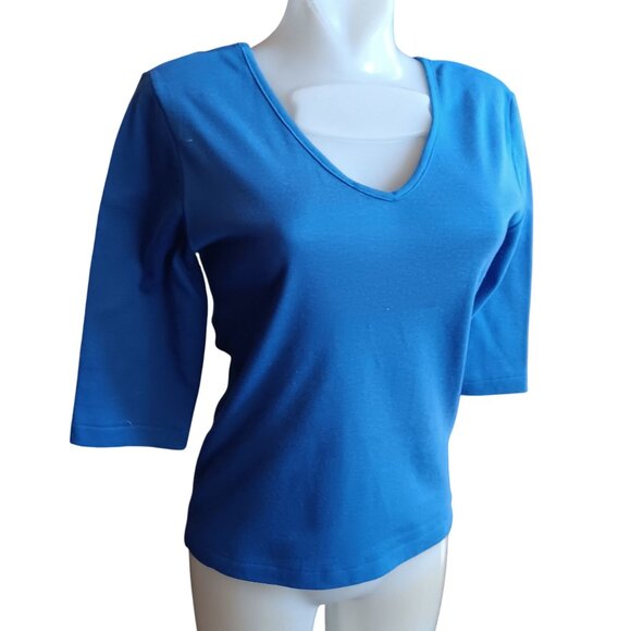 Medium True Vintage V-Neck 3/4 Sleeve Single Stitch 1980's Mom T-shirt Top - Picture 2 of 6